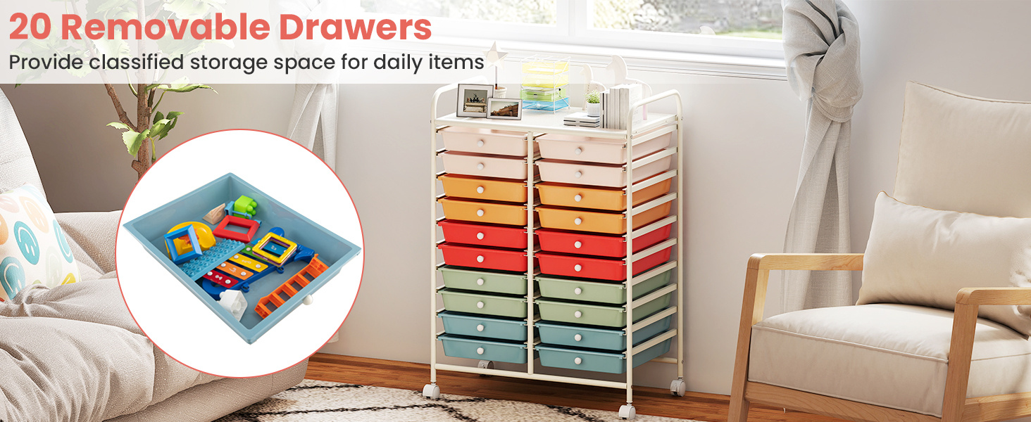 20 Drawers Storage Trolley with 4 Wheels for Beauty Salon