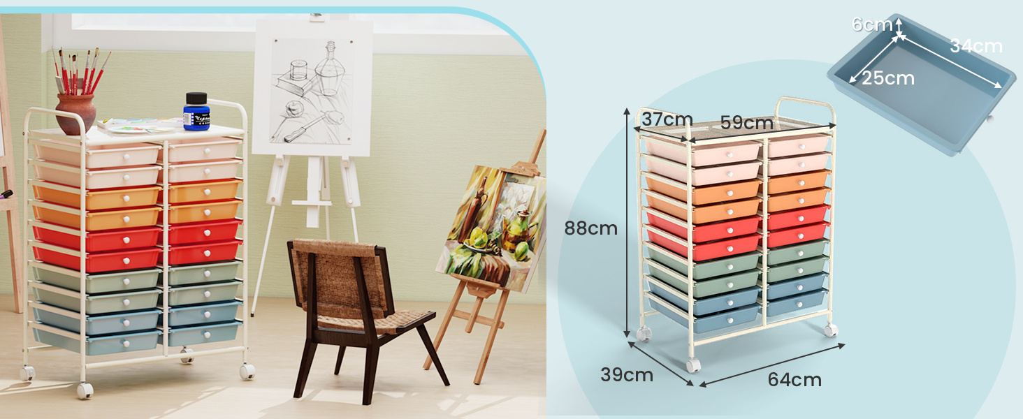 20 Drawers Storage Trolley with 4 Wheels for Beauty Salon