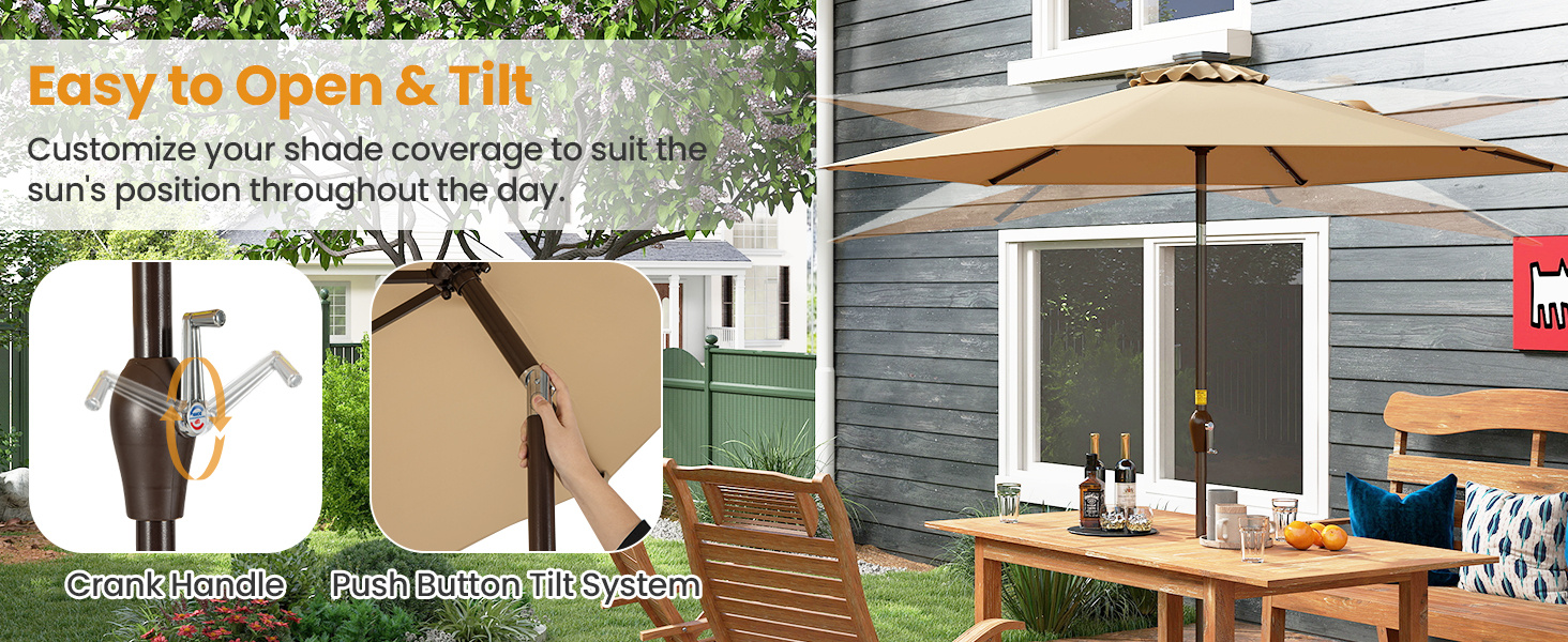 3m Solar Powered LED Lighted Patio Umbrella with Tilt and Crank
