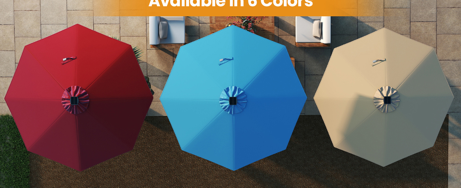 3m Solar Powered LED Lighted Patio Umbrella with Tilt and Crank