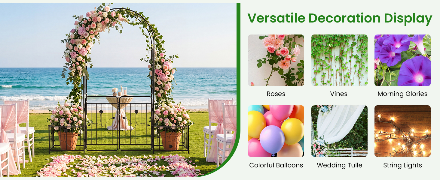 87 Inches Garden Arbor with Lockable Gate Side Planters